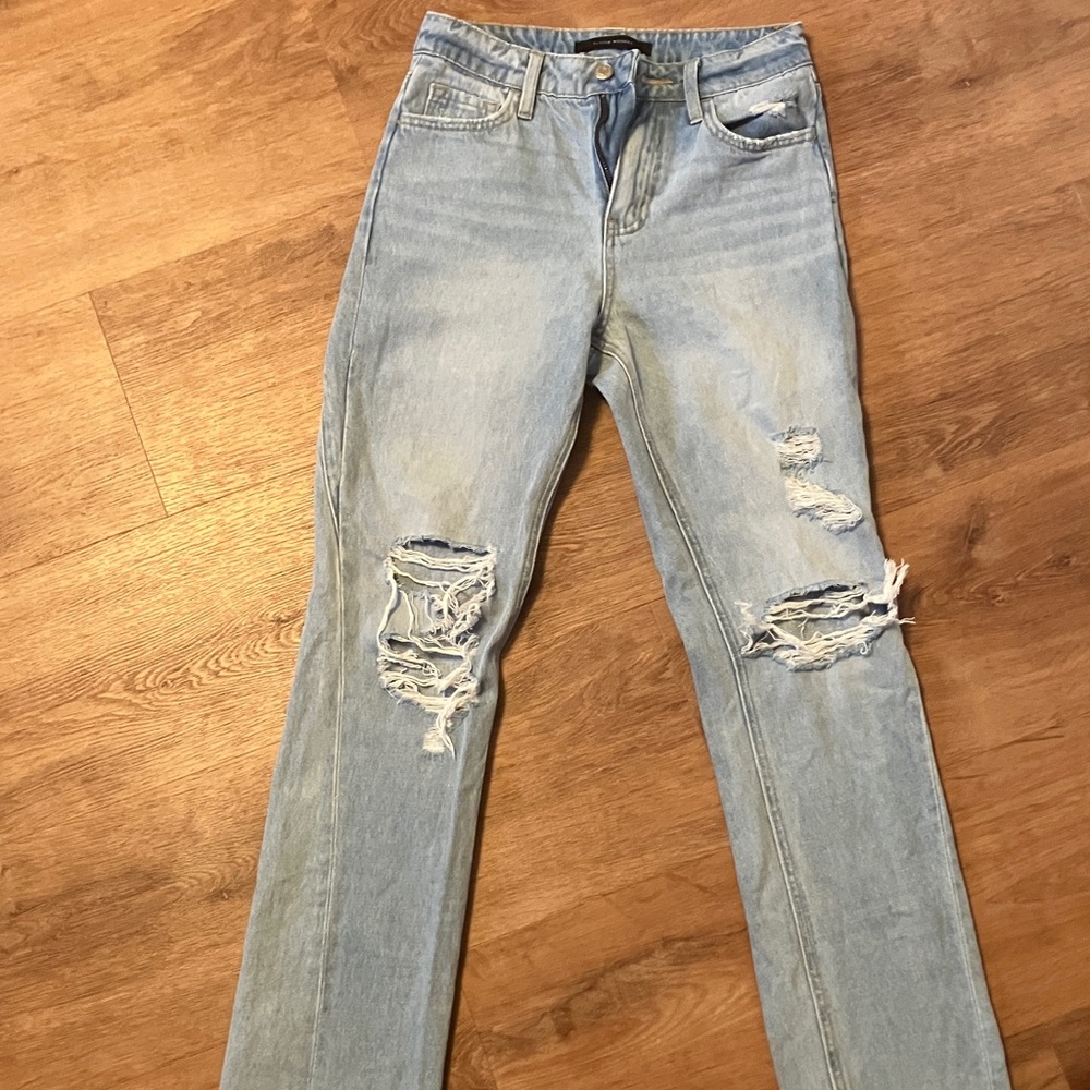 Flying Monkey Light Blue Distressed Straight Leg Jeans